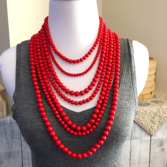 Jewelry - ⬇️ Multi Strand Red Bead Statement Necklace